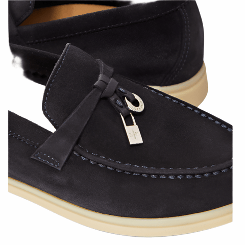Loro Piana Summer Charms Walk Suede black Loafers - BEAUTY BAR