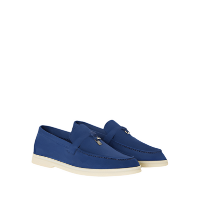 Loro Piana Summer Charms Walk Suede Dark Blue Loafers