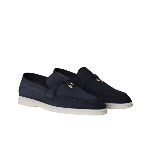 Loro Piana Summer Charms Walk Suede Dark Blue Loafers 1