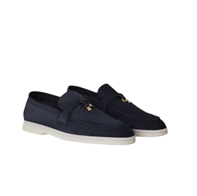 Loro Piana Summer Charms Walk Suede Dark Blue Loafers