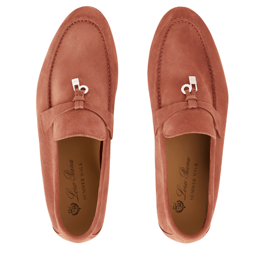 Loro Piana Summer Charms Walk Suede Dusty Orange Loafers 3