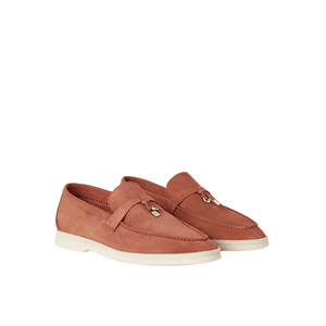 Loro Piana Summer Charms Walk Suede Dusty Orange Loafers