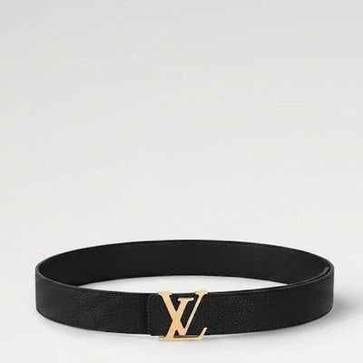 Louis Vuitton Black Belt With Gold-tone LV Logo Buckle
