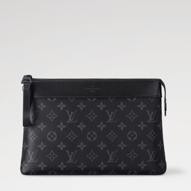 Louis Vuitton Monogram Eclipse Canvas Zip Clutch Bag Black Leather Trim 1