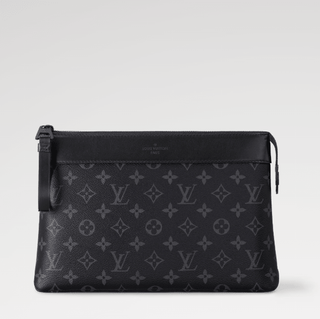 Louis Vuitton Monogram Eclipse Canvas Zip Clutch Bag Black Leather Trim