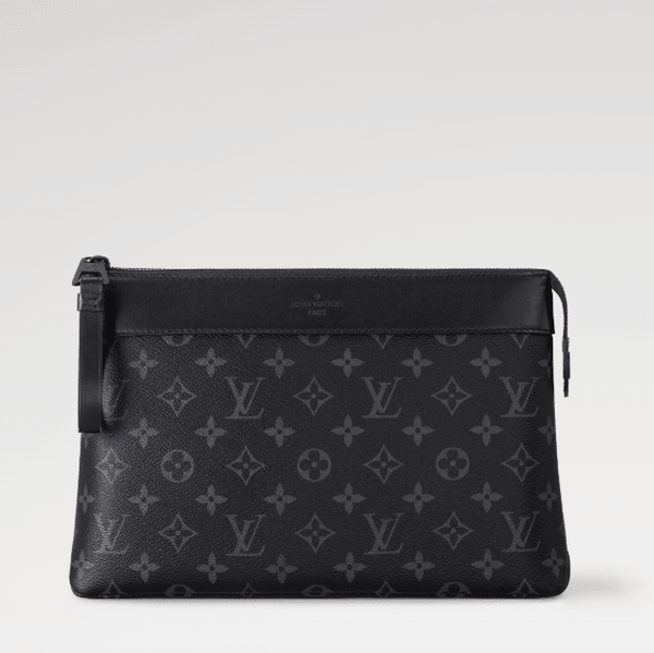 Louis Vuitton Monogram Eclipse Canvas Zip Clutch Bag Black Leather Trim