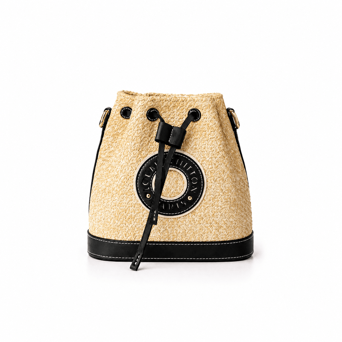 Louis Vuitton Noé BB Raffia & Calfskin – Natural Tan Black 2