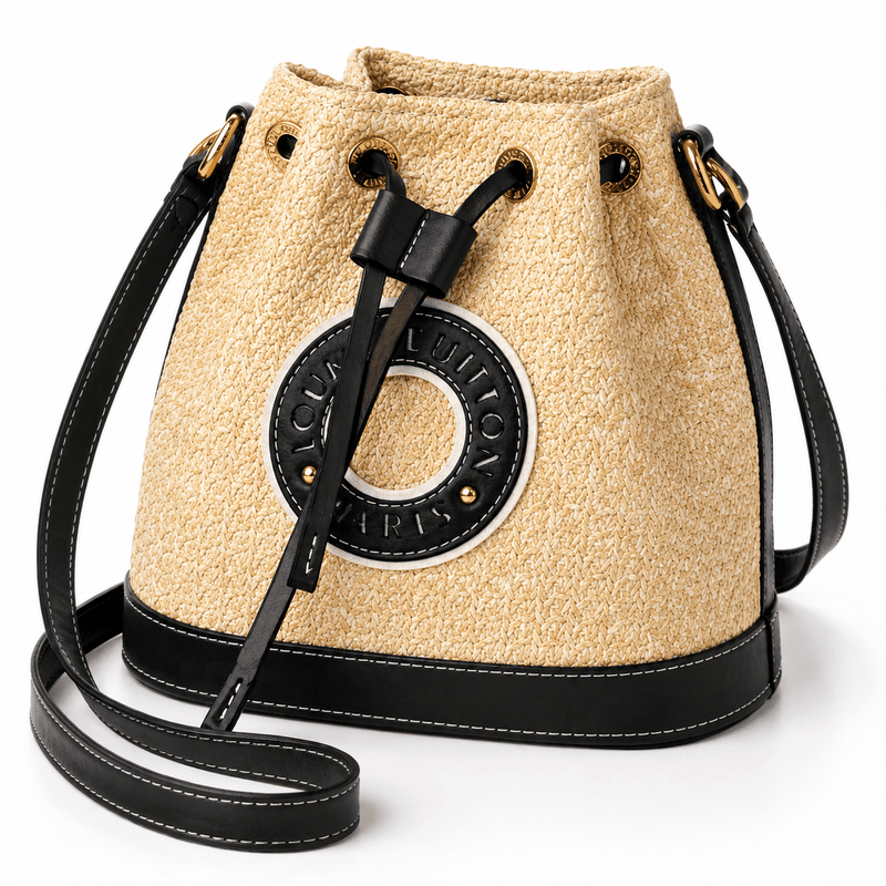 Louis Vuitton Noé BB Raffia & Calfskin – Natural Tan Black
