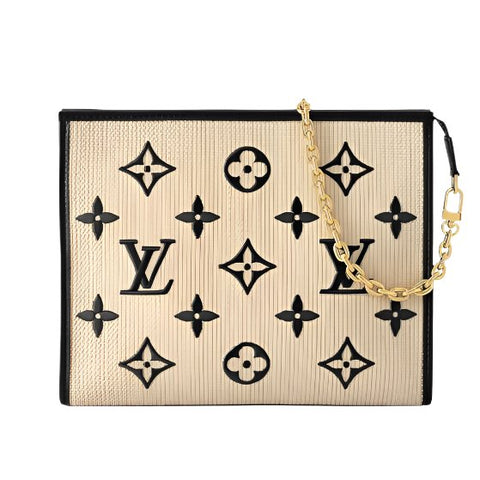 Louis Vuitton Raffia and Leather Poche With Chain - BEAUTY BAR