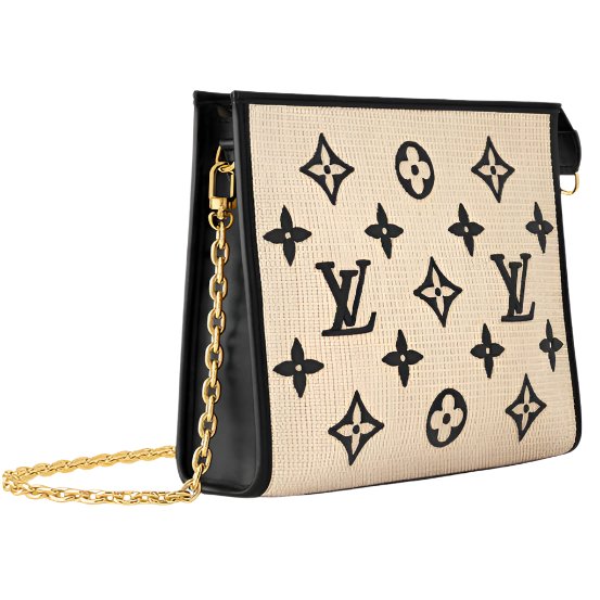 Louis Vuitton Raffia and Leather Poche With Chain 2