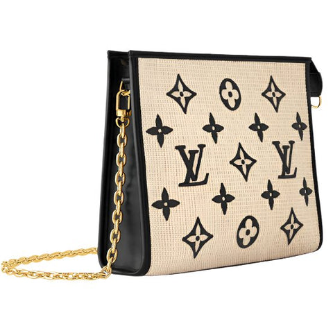 Louis Vuitton Raffia and Leather Poche With Chain - BEAUTY BAR