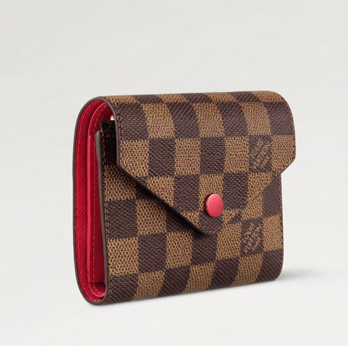 Louis Vuitton Small Compact Wallet in Damier Ebene with Red Button - BEAUTY BAR