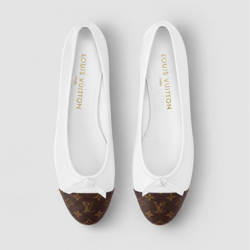 Louis Vuitton White Leather Ballet Flats with Monogram Canvas Toe Caps 2
