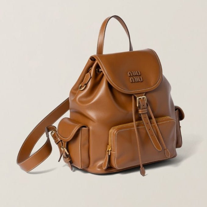 Miu Miu Leather Backpack Cognac 4