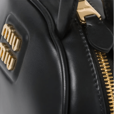 Miu Miu Leather Top-Handle Bag With Metal Lettering Logo And Gold-Tone Hardware Black 3