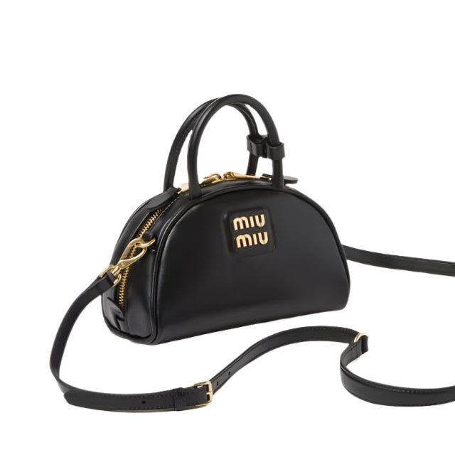Miu Miu Leather Top-Handle Bag With Metal Lettering Logo And Gold-Tone Hardware Black 2