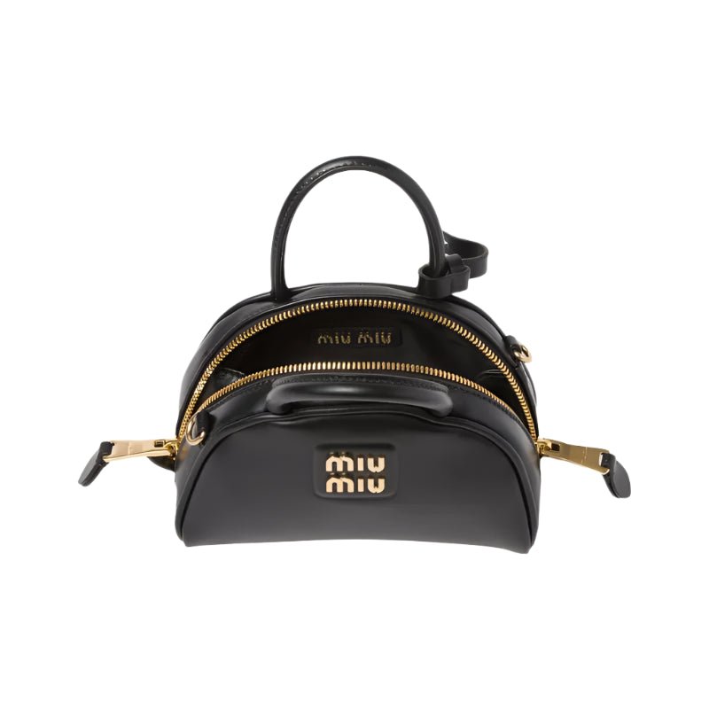Miu Miu Leather Top-Handle Bag With Metal Lettering Logo And Gold-Tone Hardware Black 4