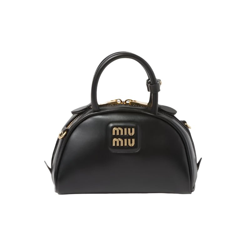 Miu Miu Leather Top-Handle Bag With Metal Lettering Logo And Gold-Tone Hardware Black 1