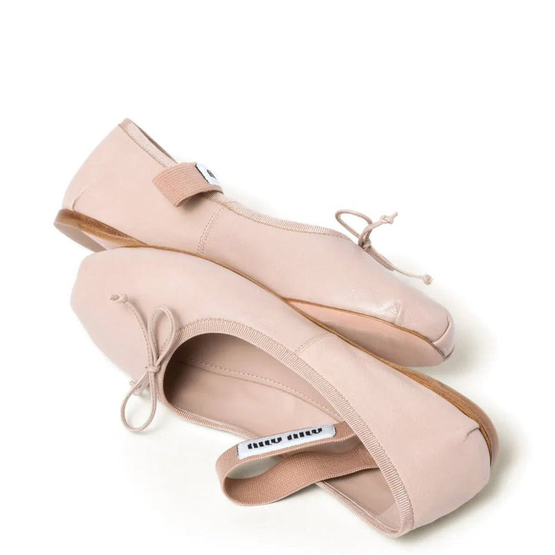 Miu Miu Logo Leather Ballet Flats In Beige 3