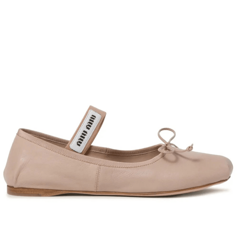 Miu Miu Logo Leather Ballet Flats In Beige 4