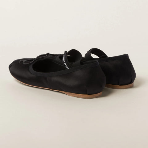 Miu Miu Logo - Strap Satin Ballerinas Shoes - BEAUTY BAR