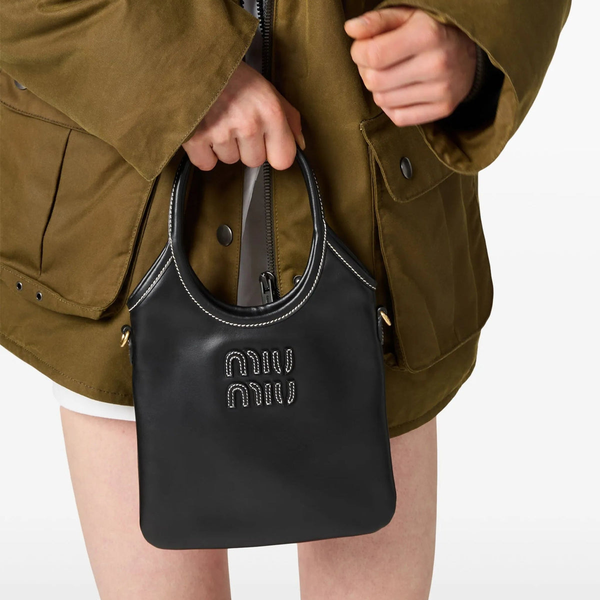 Miu Miu Lvy Mini Leather Tote Bag Black 4