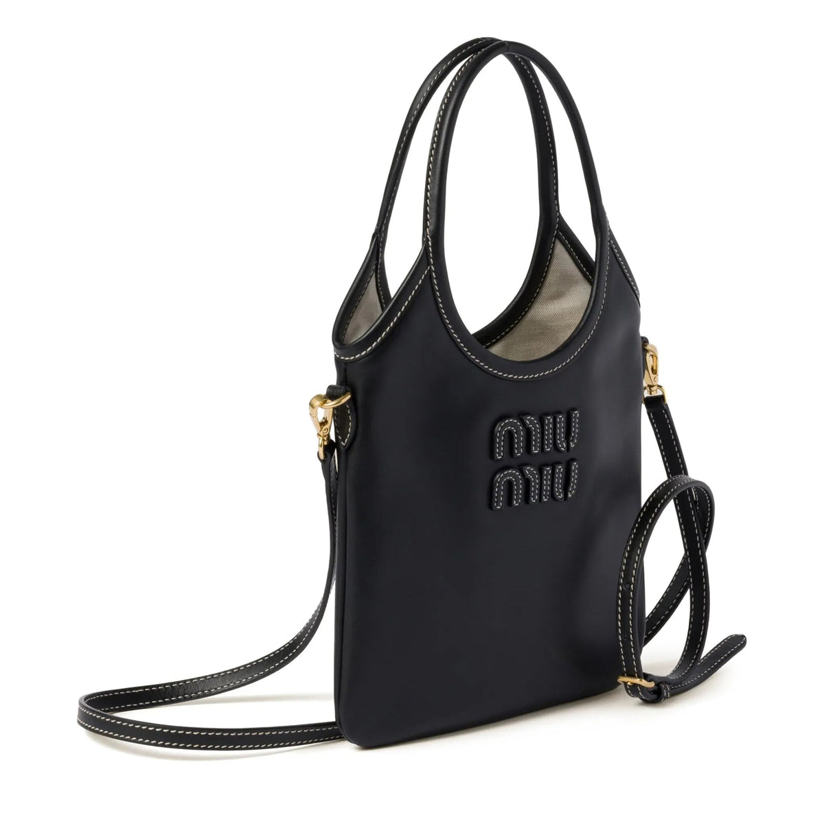 Miu Miu Lvy Mini Leather Tote Bag Black 2
