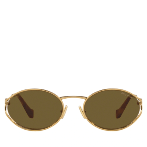 Miu Miu Metal Oval Brass Gold/Dark Brown Sunglasses - BEAUTY BAR