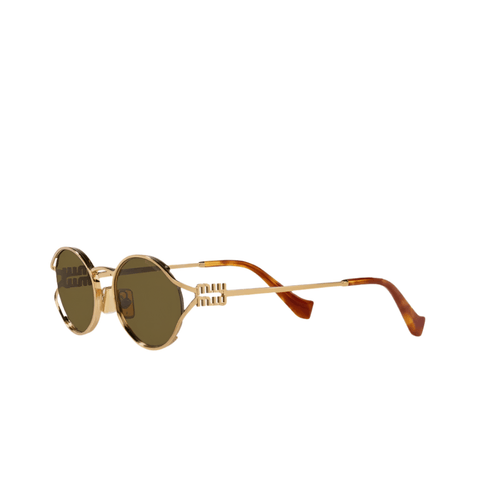 Miu Miu Metal Oval Brass Gold/Dark Brown Sunglasses - BEAUTY BAR