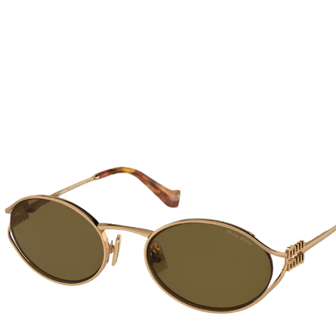 Miu Miu Metal Oval Brass Gold/Dark Brown Sunglasses - BEAUTY BAR