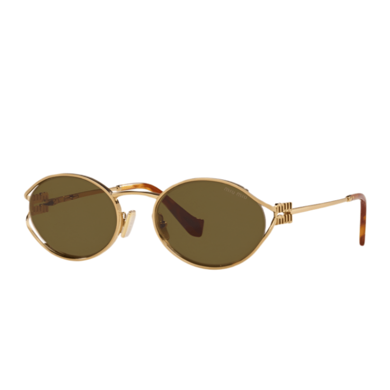 Miu Miu Metal Oval Brass Gold/Dark Brown Sunglasses