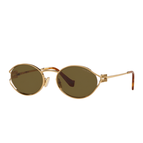 Miu Miu Metal Oval Brass Gold/Dark Brown Sunglasses - BEAUTY BAR