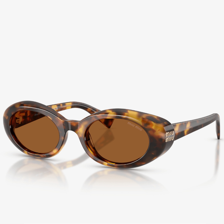 Miu Miu Oval Tortoise Shell Sunglasses With Gold Logo