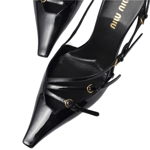 Miu Miu Patent Leather Slingbacks With Buckles - BEAUTY BAR