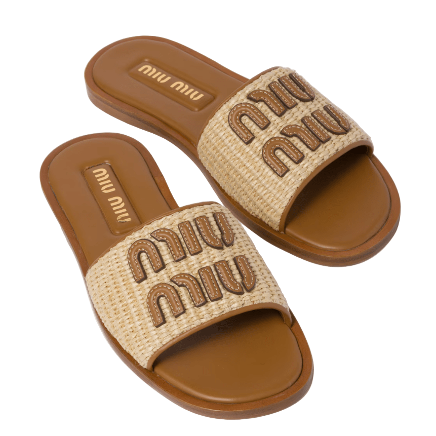 Miu Miu Raffia-Effect Woven Fabric Slides 2