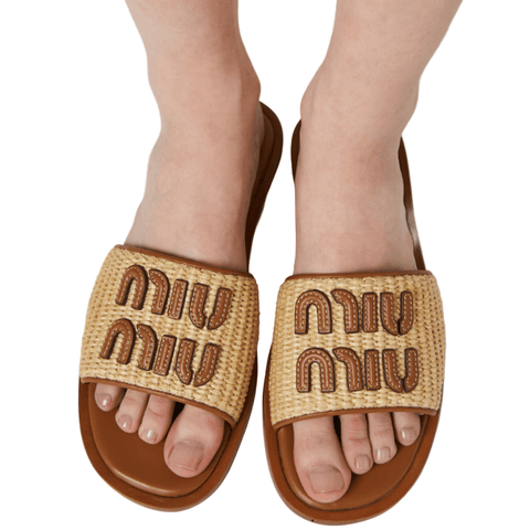 Miu Miu Raffia - Effect Woven Fabric Slides - BEAUTY BAR