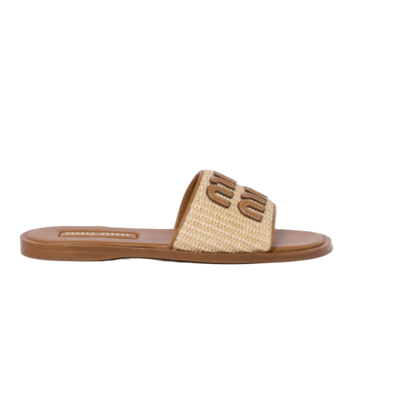 Miu Miu Raffia-Effect Woven Fabric Slides 5