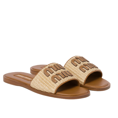 Miu Miu Raffia-Effect Woven Fabric Slides 6