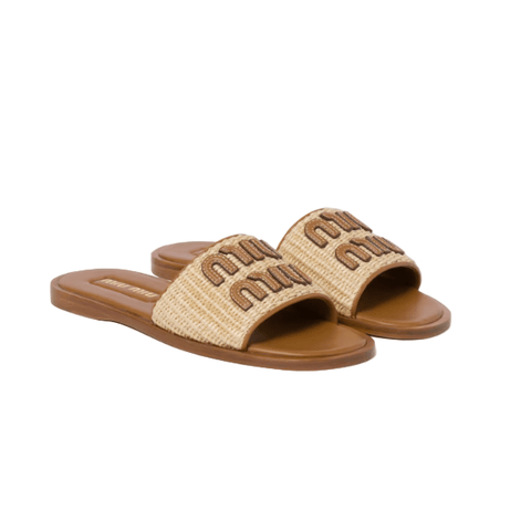 Miu Miu Raffia - Effect Woven Fabric Slides - BEAUTY BAR