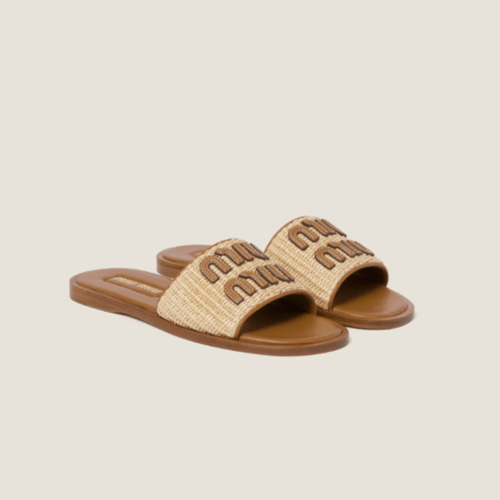 Miu Miu Raffia-Effect Woven Fabric Slides