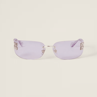 Miu Miu Rimless Sunglasses with Gold Logo Temples - Purple