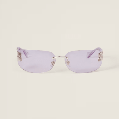 Miu Miu Rimless Sunglasses with Gold Logo Temples - Purple