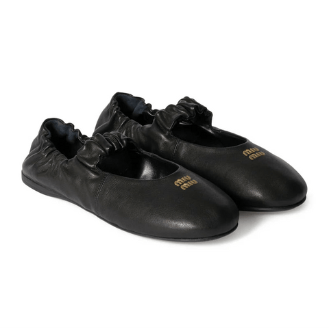 Miu Miu Ruches Nappa Leather Ballerinas - BEAUTY BAR