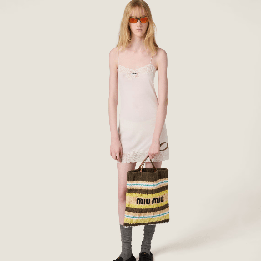 Miu Miu Striped Crochet Tote Bag – Grey 2