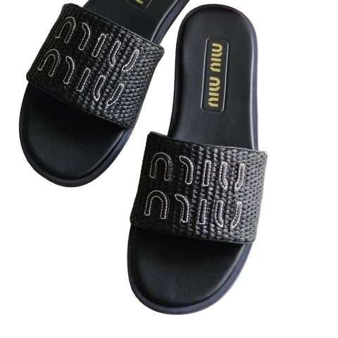 Miu Miu Women's Black Luxury Flat Slipper - BEAUTY BAR