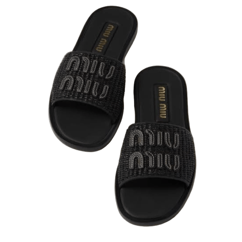 Miu Miu Women's Black Luxury Flat Slipper - BEAUTY BAR