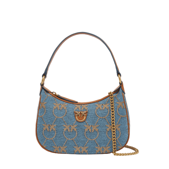 Pinko Mini Love Bag Half Moon Denim