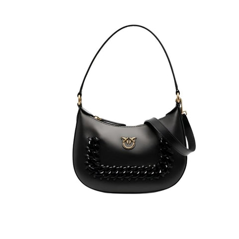 Pinko Woman's Half Moon Black Leather Shoulder Bag - BEAUTY BAR