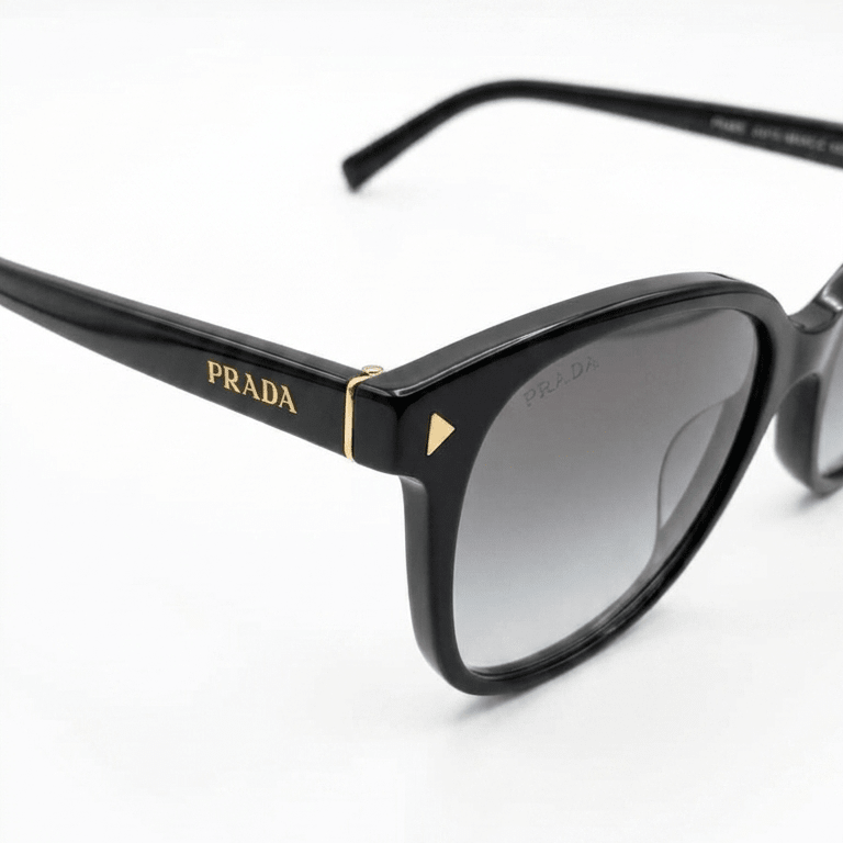 Prada Acetate Square Sunglasses In Black With Gold Logo Details 3