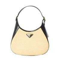 Prada Beige Raffia & Black Leather Small Cleo Bag